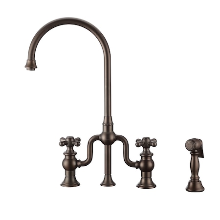Whitehaus Bridge Faucet W/ Gooseneck Swivel Spout, Cross Handles And Brass Side S WHTTSCR3-9773-NT-ORB